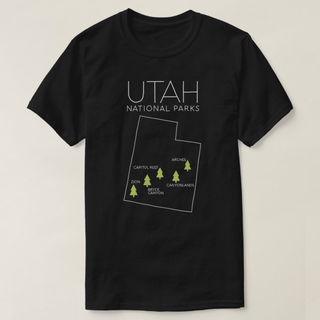 Camiseta Mapa Nacional do Utah Zion Bryce Canyon Arches Ca (Frente do Design)