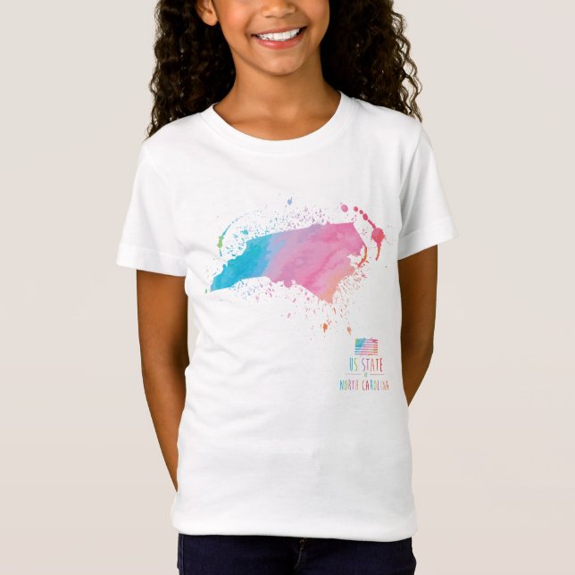 Camiseta Mapa | North Carolina da aguarela (Frente)