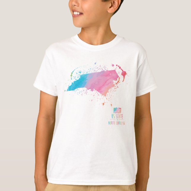 Camiseta Mapa | North Carolina da aguarela (Frente)