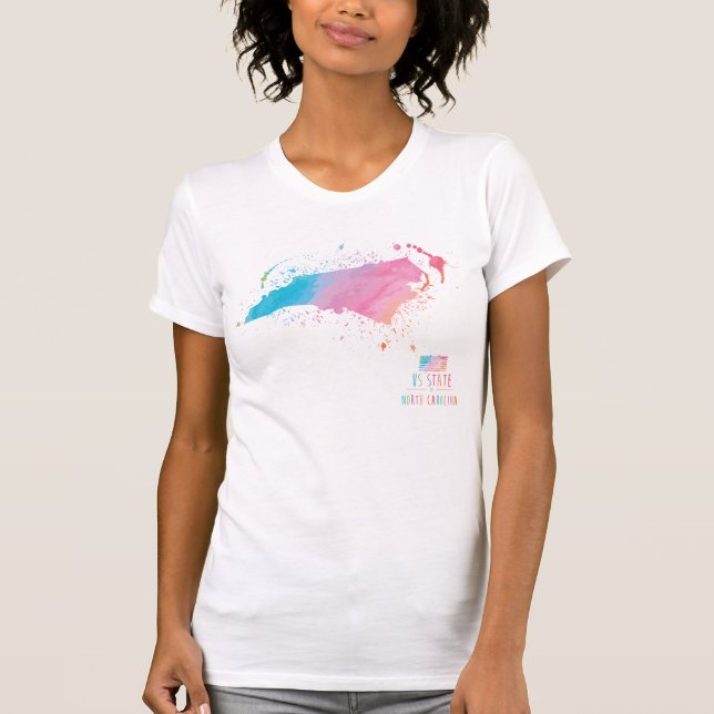 Camiseta Mapa | North Carolina da aguarela (Frente)