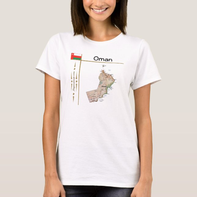 Camiseta Mapa Omã + Sinalizador + Título T-Shirt (Frente)