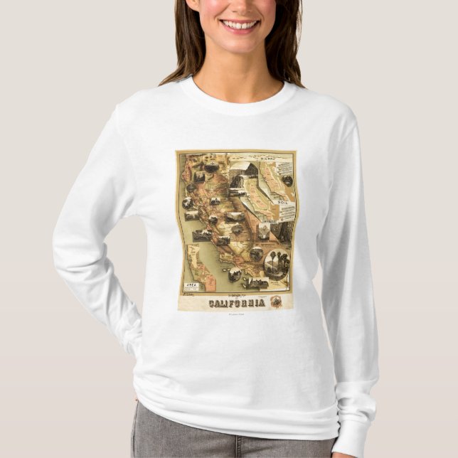 Camiseta Mapa panorâmico de Califórnia (Frente)