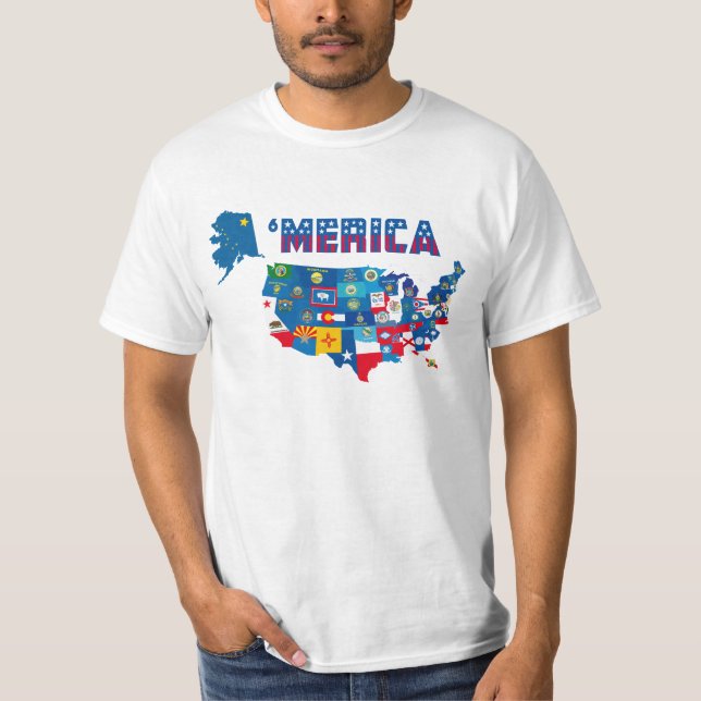 Camiseta Mapa patriótico de América com o t-shirt das (Frente)