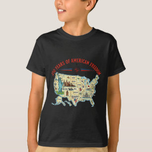 Camiseta mapa patriótico dos estados unidos de 250 anos de 