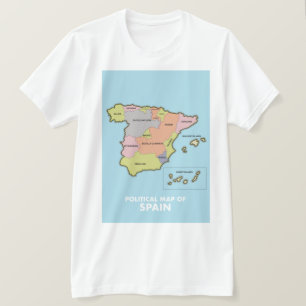Camiseta Mapa político da Espanha.