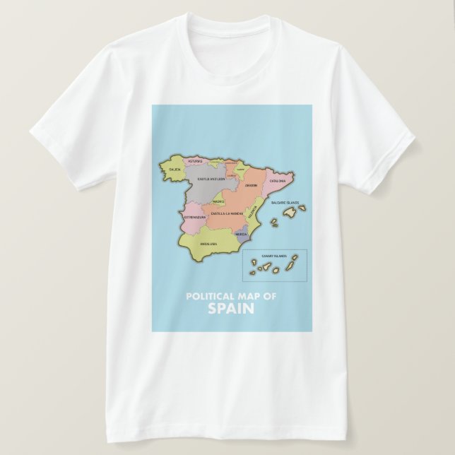 Camiseta Mapa político da Espanha. (Frente do Design)
