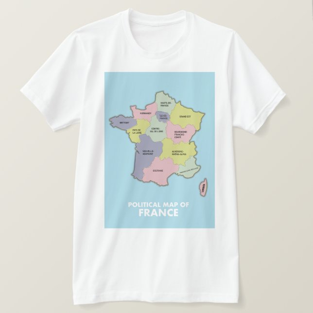 Camiseta Mapa político da França (Frente do Design)