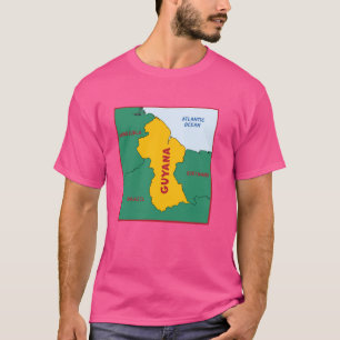 Camiseta Mapa político da Guiana nas cores da bandeira. Paí