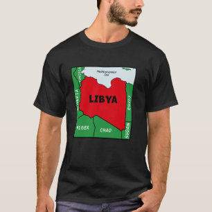 Camiseta Mapa político da Líbia em cores de bandeira. Compu