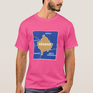 Camiseta Mapa político do Kosovo nas cores da bandeira. Paí