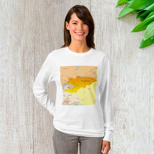 Camiseta Mapa político do Quirguistão e da Ásia Central