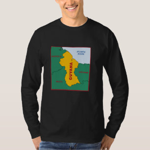 Camiseta Mapa político guiana em cores de bandeira. Vizinho