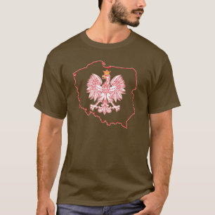 Camiseta Mapa Polonês da Fronteira Vermelha com Águia