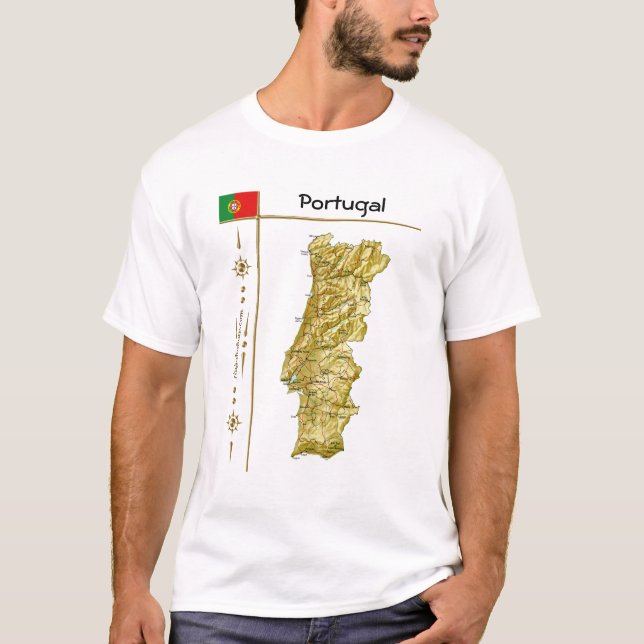 Camiseta Mapa Portugal + Sinalizador + Título T-Shirt (Frente)