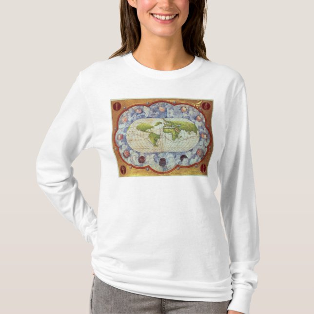 Camiseta Mapa que segue a viagem do mundo de Magellan (Frente)