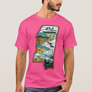 Camiseta Mapa Retro do Mississippi Biloxi Laurel Jackson MS