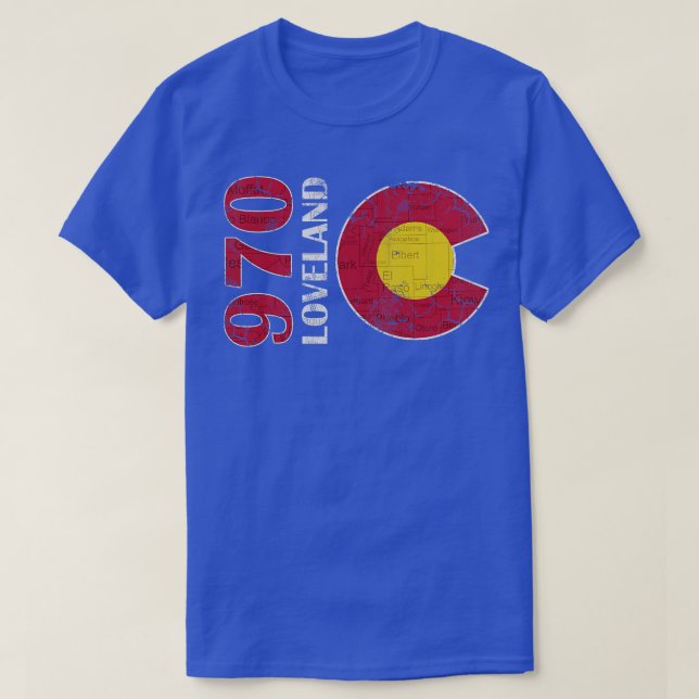 Camiseta Mapa Retro Fade de Loveland Colorado 970 (Frente do Design)