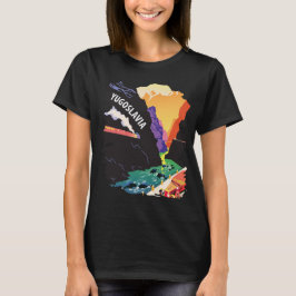 Camiseta Mapa Retro Preto de Viagens de Trem da Iugoslávia