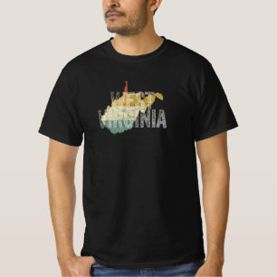 Camiseta Mapa Retro Vintage da Virgínia Ocidental ao Pôr do