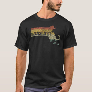 Camiseta Mapa Retro Vintage de Massachusetts com Efeito de