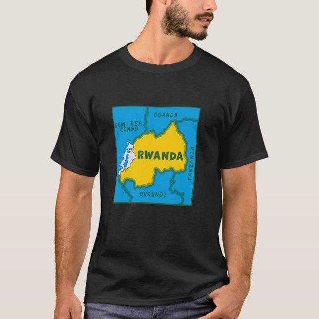 Camiseta Mapa Ruanda em cores de bandeira. Países circundan (Frente)