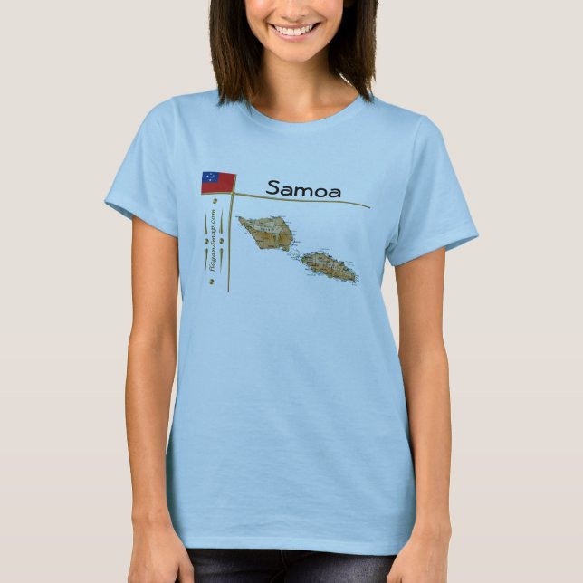 Camiseta Mapa Samoa + Sinalizador + Título T-Shirt (Frente)