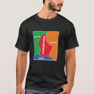 Camiseta mapa simplificado colorido do Luxemburgo, vizinho