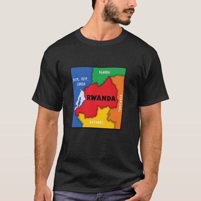 Camiseta Mapa simplificado colorido do Ruanda, país vizinho (Frente)