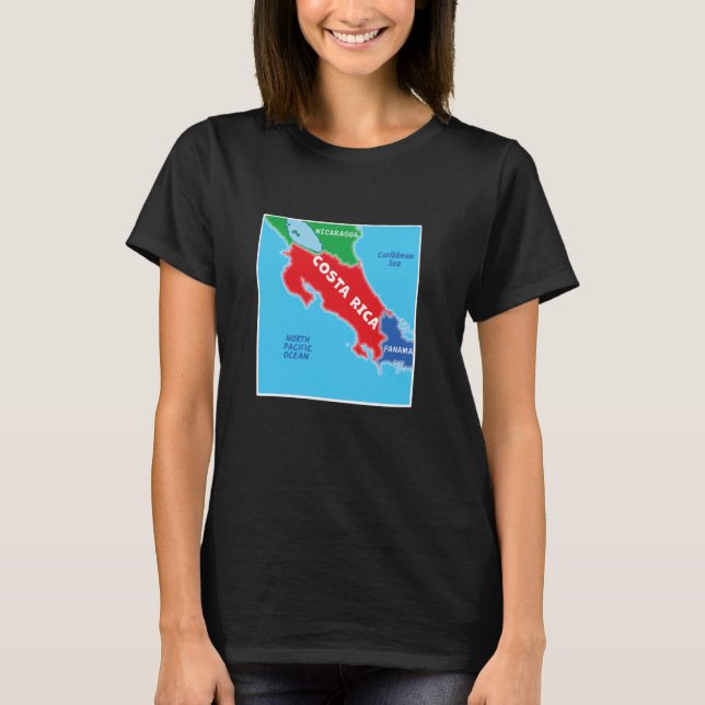 Camiseta mapa simplificado de cores da Costa Rica e vizinho (Frente)