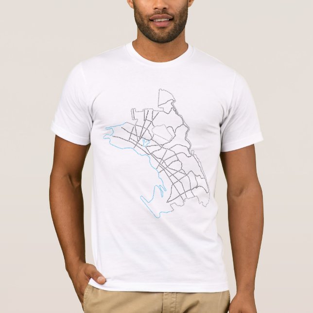 Camiseta mapa tipográfico da cidade de oakland (Frente)
