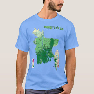 Camiseta Mapa topográfico de Bangladesh, mapa de alivios, m