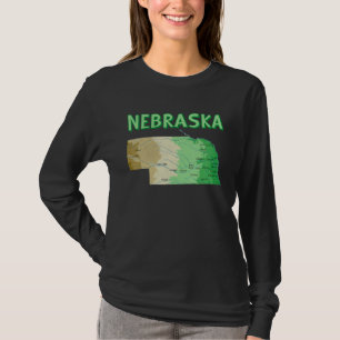 Camiseta Mapa Topográfico de Nebraska Mapa de Relevo Sombre