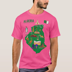 Camiseta Mapa Turístico Da Argélia: Principais Símbolos De