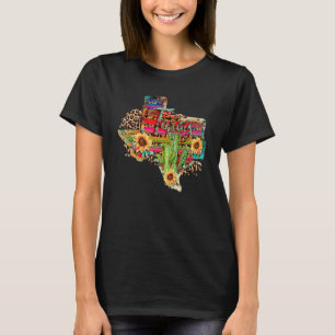 Camiseta Mapa TX Western Aztec Leopardo Girassol Cacto Sera