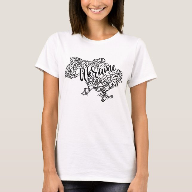 Camiseta Mapa ucraniano com padrão mandala (Frente)