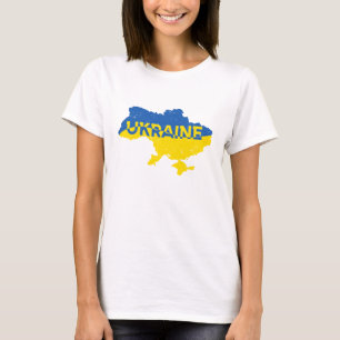 Camiseta Mapa ucraniano de texto azul/amarelo Ucrânia