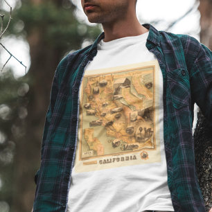 Camiseta Mapa Único Restaurado Vintage da Califórnia, 188