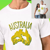 Mapa verde-amarelo da Austrália com cangurus à luz