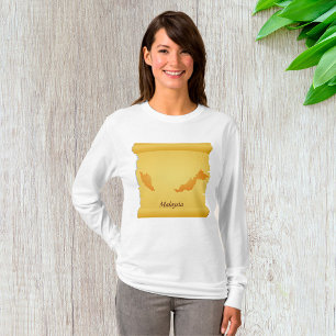 Camiseta Mapa Vintage da Malásia Rolo Viagens Mundo Antigo
