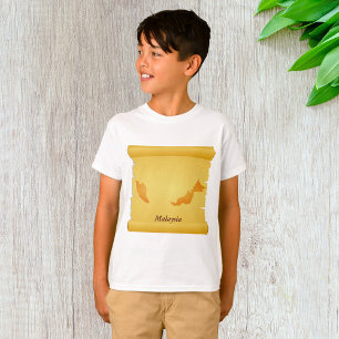 Camiseta Mapa Vintage da Malásia Rolo Viagens Mundo Antigo