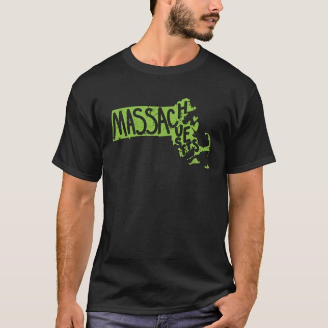 Camiseta Mapas de Massachusetts Descrevem os EUA (Frente)