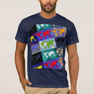 Camiseta mapas do mundo coloridos e triplos