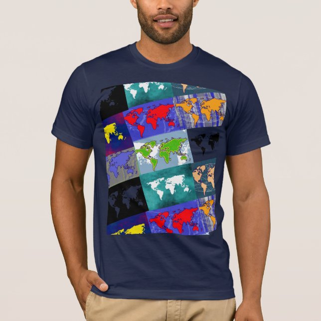 Camiseta mapas do mundo coloridos e triplos (Frente)
