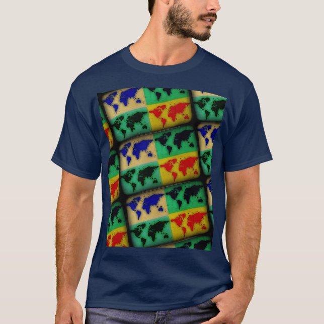 Camiseta Mapas mundiais de cores pop (Frente)