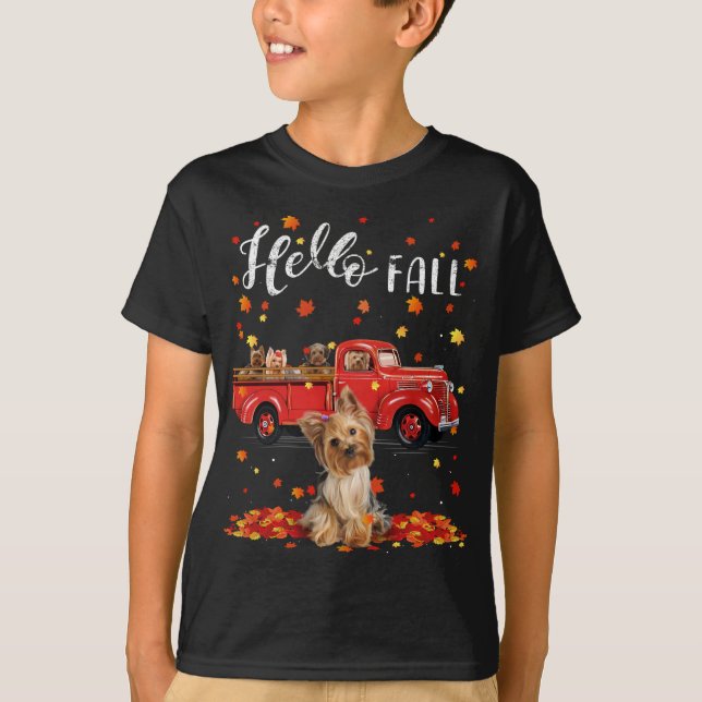 Camiseta Mapkshire Terrier Dog Leaf Fall Autumn Red T (Frente)