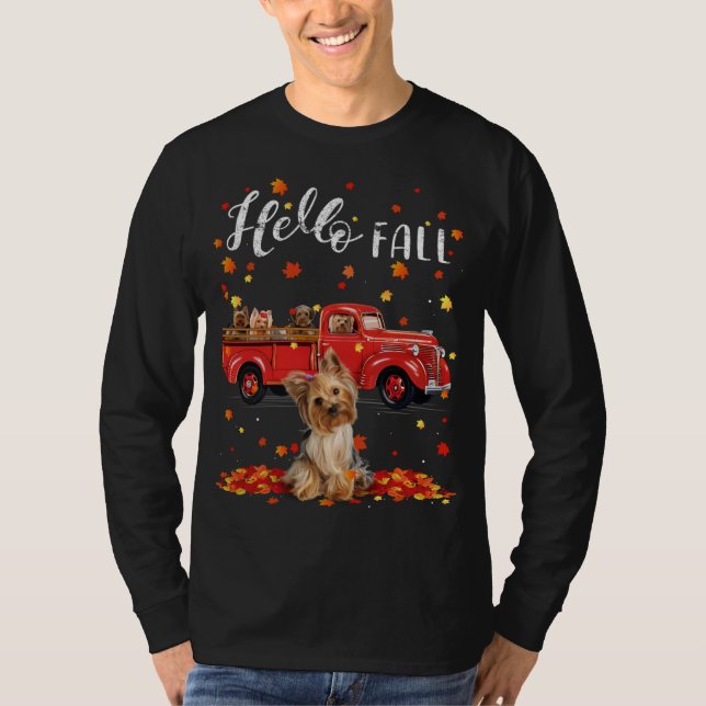 Camiseta Mapkshire Terrier Dog Leaf Fall Autumn Red T (Frente)