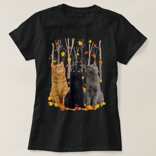 Camiseta Maple Cat Leaf Fall Hello Autumn Funny Gatinho (Frente do Design)