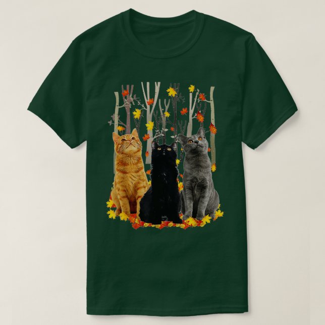 Camiseta Maple Cat Leaf Fall Tee Autumn Season Gatinho Engr (Frente do Design)