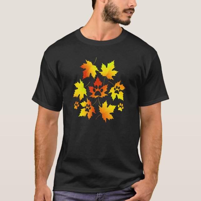 Camiseta Maple Leaf Flying Paw Dog Autumn Leaves Season Col (Frente)