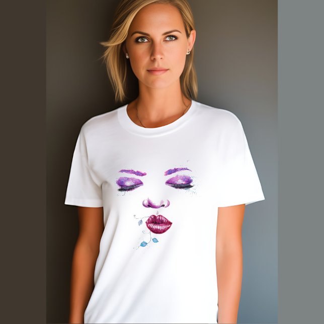 Camiseta Maquiagem Colorida de Foto Retrato da Mulher (Criador carregado)